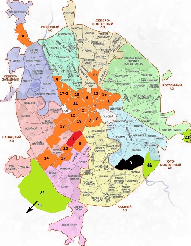 Карта москвы с административными округами и районами